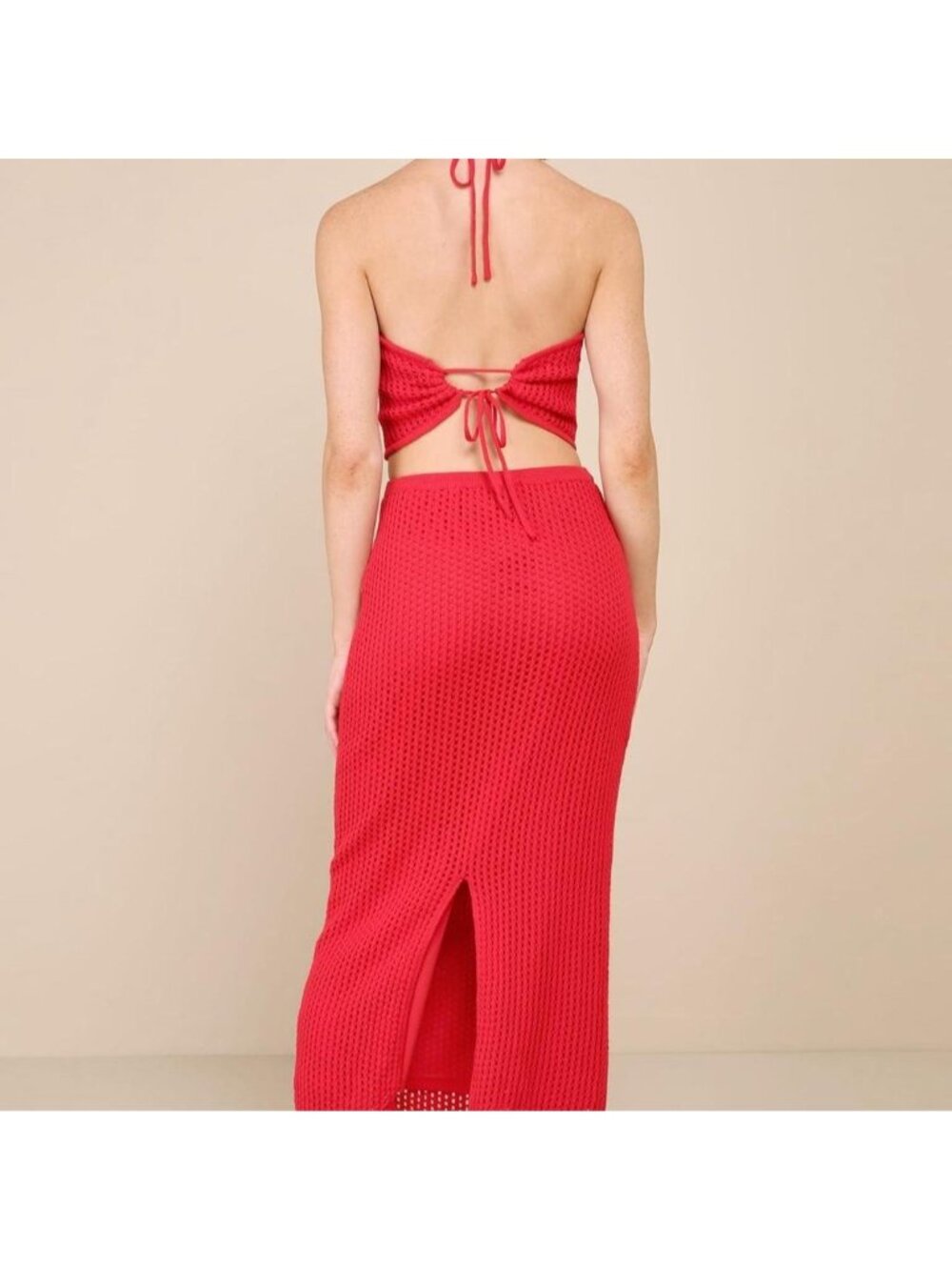 Lulus red open back maxi dress with tie back detail Size M